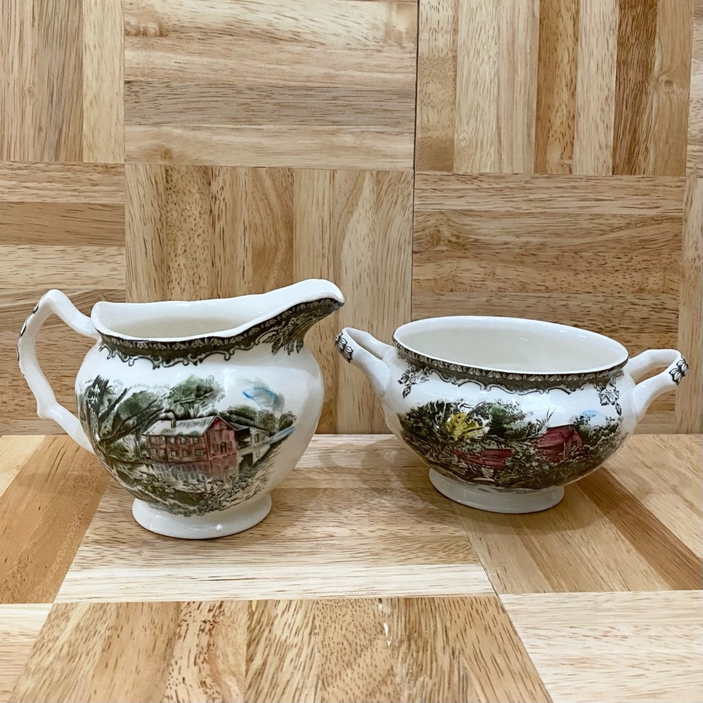 Vintage Johnson Bros The Friendly Village Sugar Bowl (No Lid) & Creamer Set